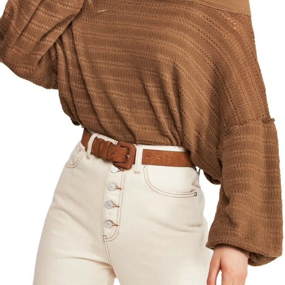 Free People Women's Tops Sistine Hacci Cold Shoulder Top sweater Brown‎ boho y2k